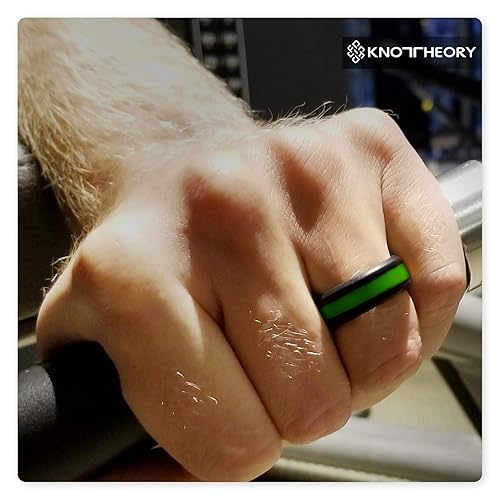 Knot Theory Bright Green Striped Silicone Ring for Men Women 8mm
