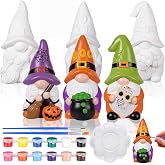 Youyole 3 Pack Gnome Figurines, Halloween DIY Ceramic to Paint Craft Kit | 4 Inch Mini Blank Ceramic Gnome Statues, Paint Brushes and Palette Included, DIY Craft for Adults, Halloween Table Decor