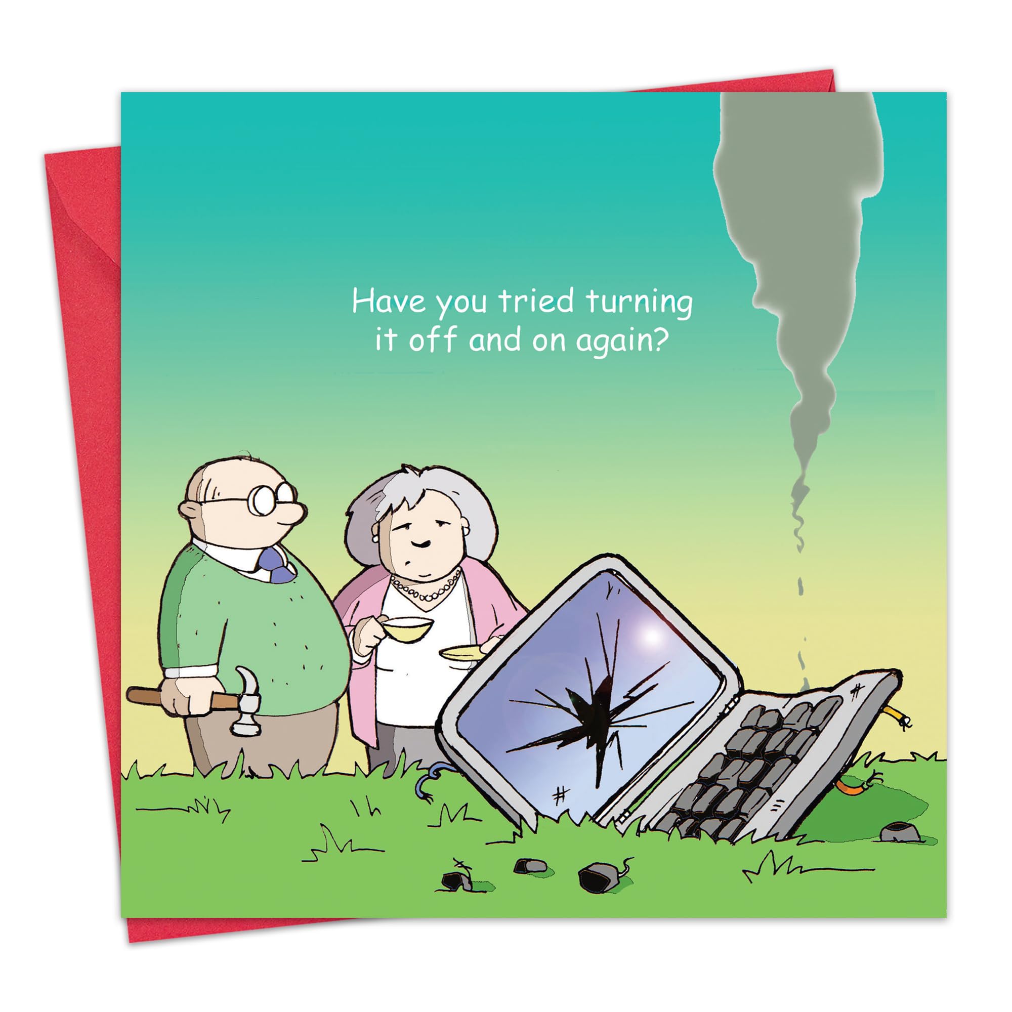 Twizler Funny Card with Broken Computer - Blank Card - Happy Birthday Card - Humour Card - Anniversary Card - Retirement Card - Get Well Soon Card - Fathers Day Card - Mothers Day Card