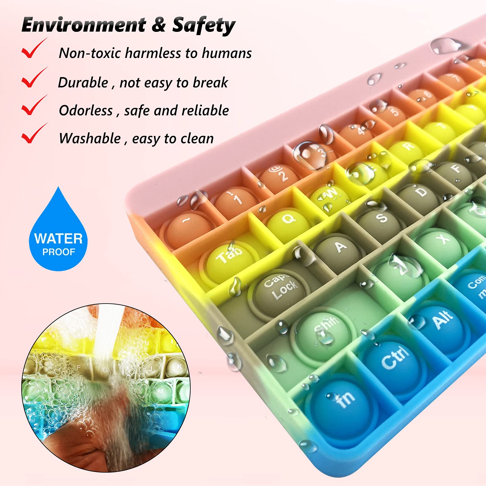 Keyboard Pops On It, Push Pops Bubble Fidget Sensory Toys Rainbow Popping Silicone Learning Toy Anxiety & Stress Reliever Autism Toy for Kids and Adults Anxiety ADHD ADD Autism