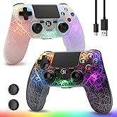 2 Pack Wireless Controller for PS4, With Adjustable RGB Lighting, 1000mAh Battery, Dual Vibration Motors, and 6-Axis Gyroscope, Gaming Controller Compatible with Playstation 4/Slim/Pro/PC/IOS/Android