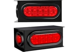 RUNHWEE 2PCS Steel Trailer Light Box Kit with 6" Oval Red 10-LED Tail Lights, Reverse Lights & 2" Round Red 4-LED Side Marker Lights, Includes Grommets & Wire Connectors