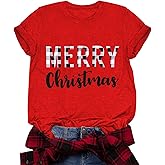 Merry Christmas Shirts for Women Funny T-Shirts for Women Crew Neck Short Sleeve Multiple Graphic Tee Tops