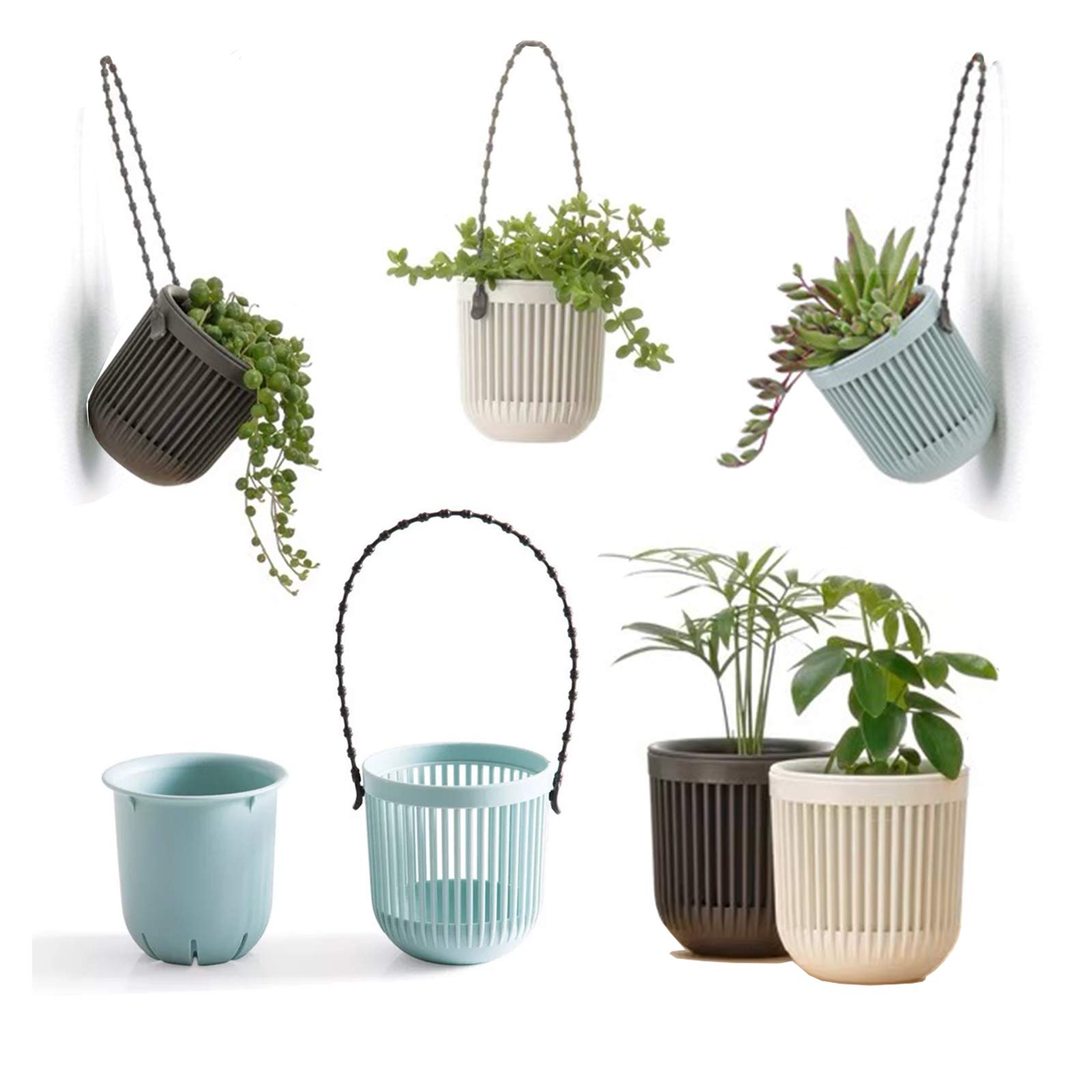 Melphoe 3.5‘’ Two-Piece Succulent Planters Pots with Drainage, Flexible Removable Handle, Planting Pots Flower Pots Small Planter Pots for Mini Plants Hanging Planter on Wall or Window (6 PCAK).