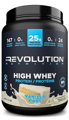 Revolution Nutrition, High Whey, Protein Powder, Whey Isolate, Superior Formula, Gluten Free, Lean Muscle Mass For Men & Women, 25g of Protein Per Scoop, 908 g, 24 Servings (Vanilla Cake, 2 Pound)