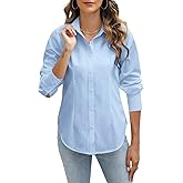 Women's Collared Shirt Button Down Long Sleeve Shirt Formal Blouse for Work Office Solid Blouses Corset Tops