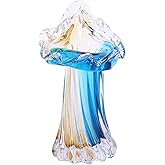 Unique Blue & Gold Hand Blown Art Glass Vase - Blue & Gold Sculptural Flower Vase for Centerpieces, Home Decor & Living Room Table, Centerpieces & Gift