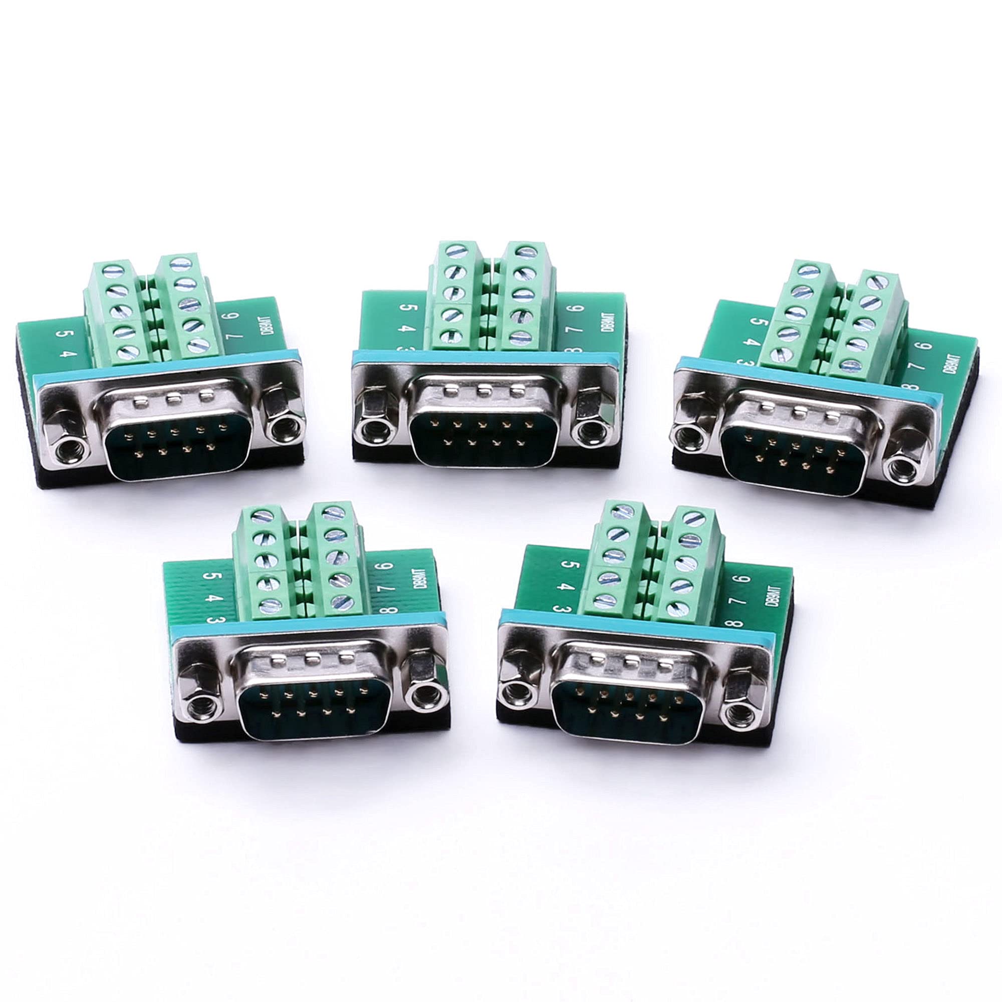DB9 breakout board DB9 RS232 serial male to terminal block 10P adapter 5 pack