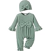 Mioglrie Newborn Baby Girl Clothes Long Sleeve Romper Infant Fall Winter Outfits Floral Hat Jumpsuit Preemie Girl Clothes