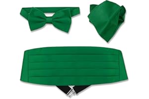 Vesuvio Napoli Cummerbund BowTie & Hanky Set - Men's Cummerbund Bow Tie Pocket Square Solid Colors