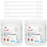 HOMEFOX Cotton Swabs Precision Pointed - 400 Count Pointy Organic Cotton Buds Double Side Tightly Wrapped Cotton Tips Paper Stick Soft Gentle Lint-Free Cruelty-Free, Pointy &amp; Round (White)
