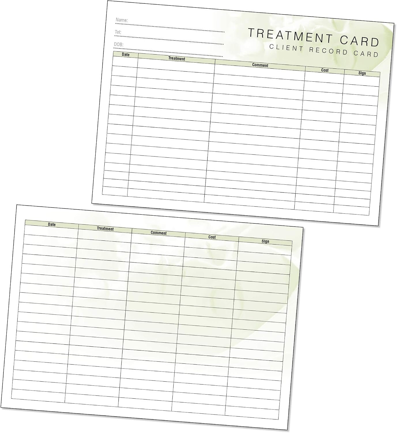 Generic Treatment Additional Client Record Card for Nails Beauty, Hair or Massage A6 Pack of 50 - Landscape
