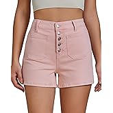 luvamia Jean Shorts Womens High Waisted Trendy Button Fly Patch Pocket Side Split Casual Summer Stretchy Denim Shorts