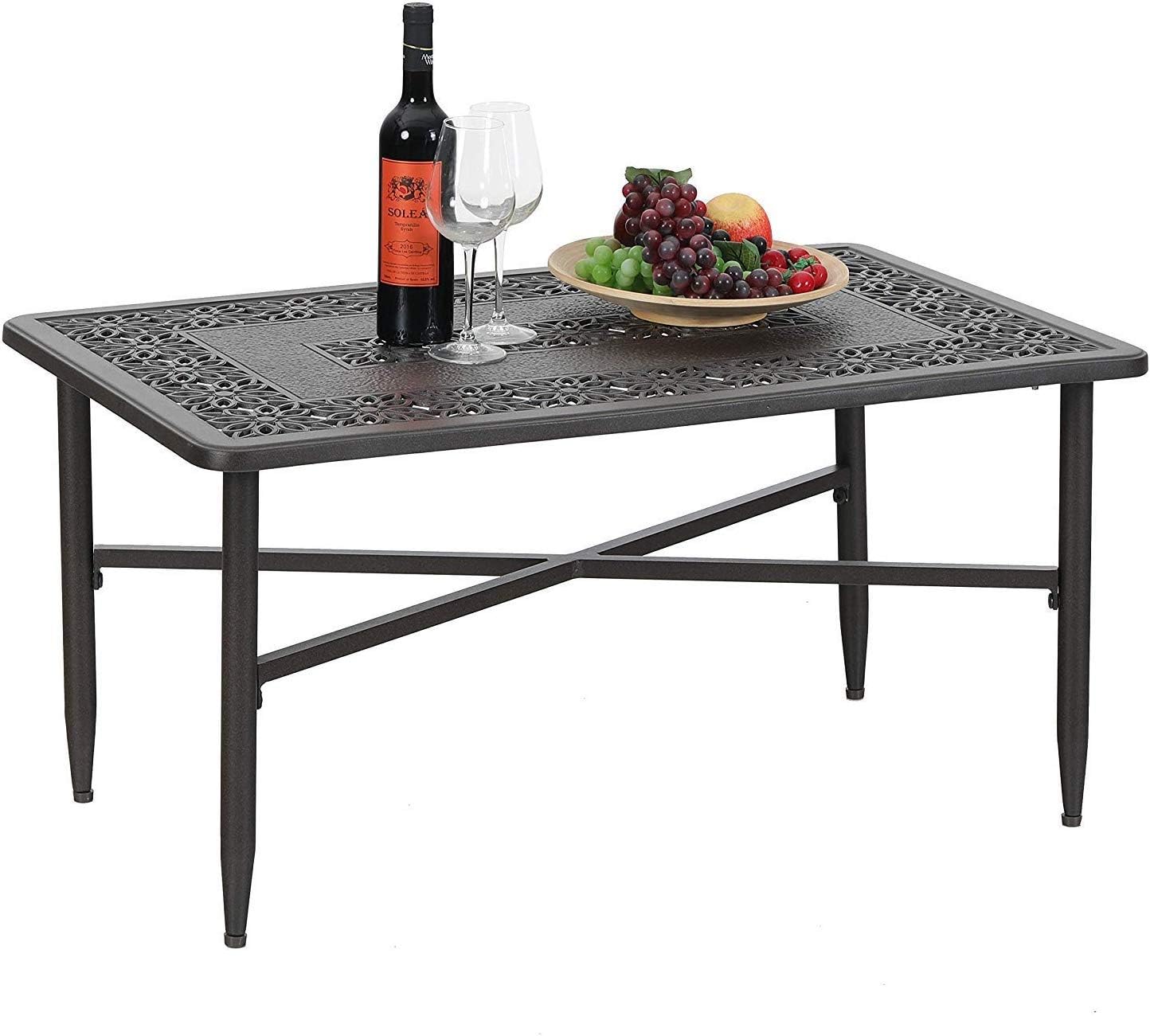 PHI VILLA 38.6" x 23" Outdoor Furniture Patio Retro Tea Dining Table Cast Aluminum Rectangular Elegant Bistro Coffee Table, Dark Brown: Garden & Outdoor