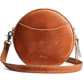 S-ZONE Leather Crossbody Bags for Women Trendy Circle Cross Body Shoulder Bag Designer Round Purses