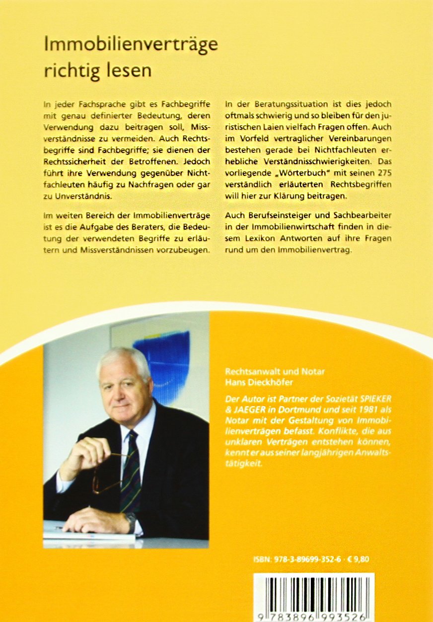 Immobilienvertrage Richtig Lesen Kleines Lexikon Der Fachbegriffe Dieckhofer Hans Amazon Com Books