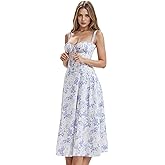 EFOGEP Women Floral Corset Dress, Boho Summer Spaghetti Straps Square Neck Casual Midi Dress Flowy Slit Bustier Dresses