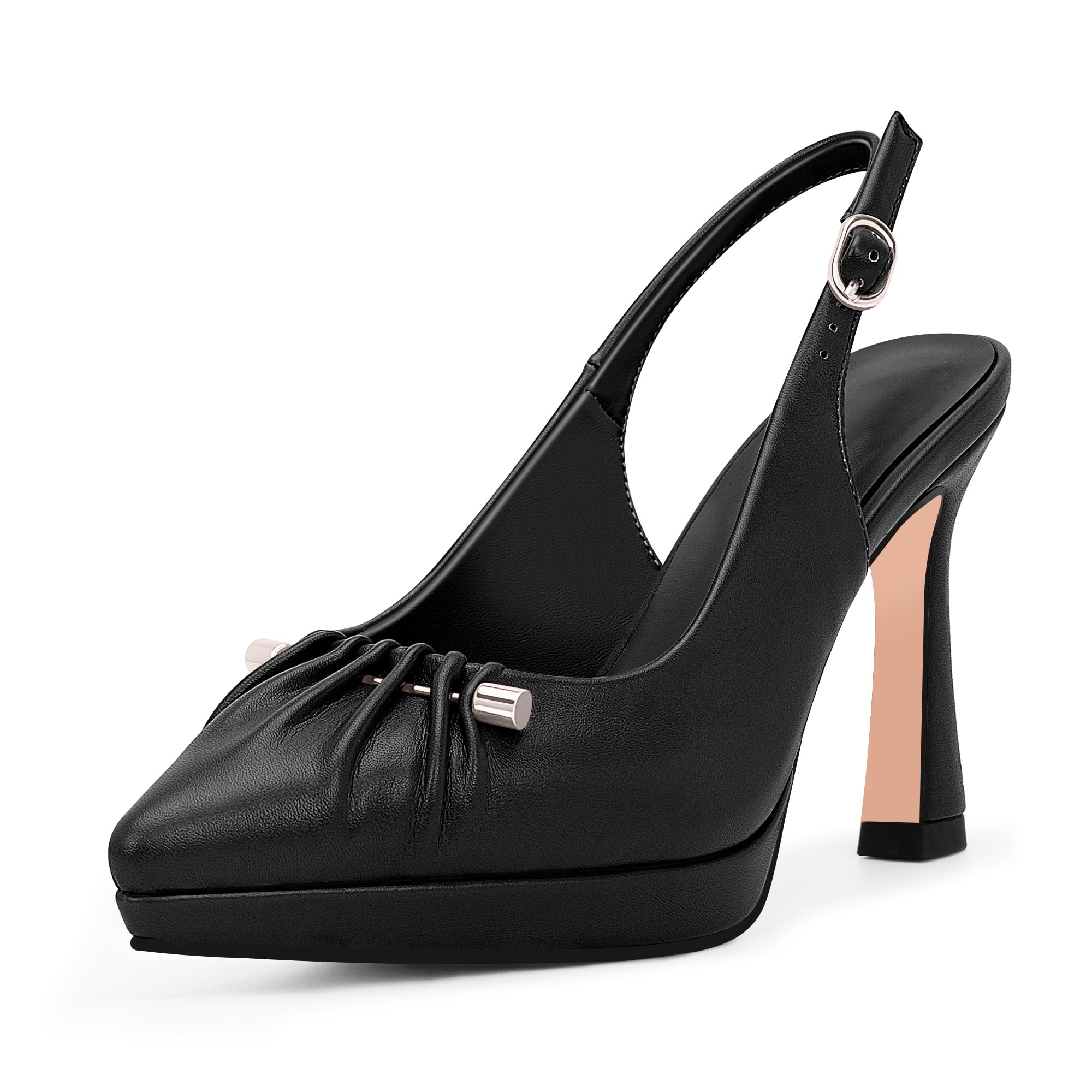 Photo 1 of 100FIXEO Women's Platform Slingback High Heel Pointed Toe Buckle Comfortable Dress Shoes (Black,9.5)