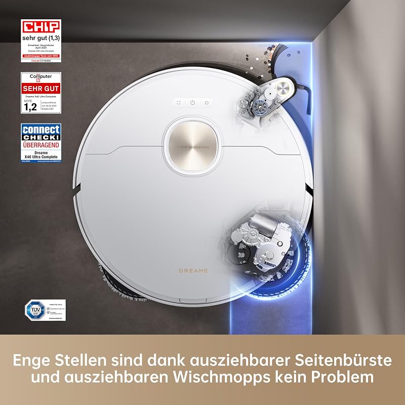 X40 Ultra Complete Saugroboter mit Wischfunktion, 12.000Pa Saugkraft, 70℃ Wischmopp, selbstreinigend, automatische Entleerung, automatisches Nachfüllen, Anti-Wirrwarr und anhebbare Bürsten