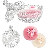 3pcs Large Body Powder Puff and Container, 2PCS Soft Washable Reusable Powder Puff and Clear Glass Powder Container, Large Dusting Powder for Women Face Body Puff