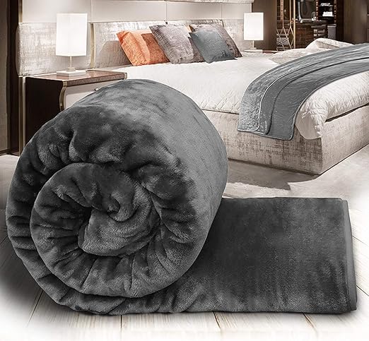 Global Home Microfiber Soft Korean Floral Embossed Blankets for Double Bed, 86 X 88 Inch (Grey)