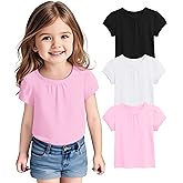ZUEMET 3 Pack Toddler Girls Short Sleeve Shirts Pleated Neck Cotton T-Shirts Baby Girl Summer Tee Tops Size 18M-5T