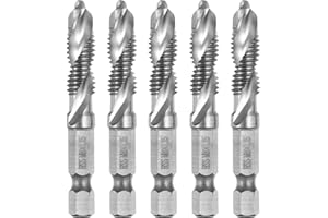 uxcell 5pcs Combination Drill and Tap Bits, Metric M8 x 1.25 Thread 1/4" Hex Shank 4341 High Speed Steel Threading Screw Taps