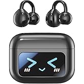 MAcnas Open Ear Clip Headphones Wireless Earbuds Bluetooth 5.4 Sports Earphones with Wireless LED Touch Screen Waterproof in Ear Earphones for Pad Tablet Laptop Android/iOS Phones (Black)