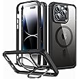 ESR for iPhone 14 Pro Max Case with Stand, Compatible with MagSafe, Full-Body Military-Grade Drop Proof Case with Built-in 9H+ Tempered Glass Screen Protector, Armor Series, Clear Black