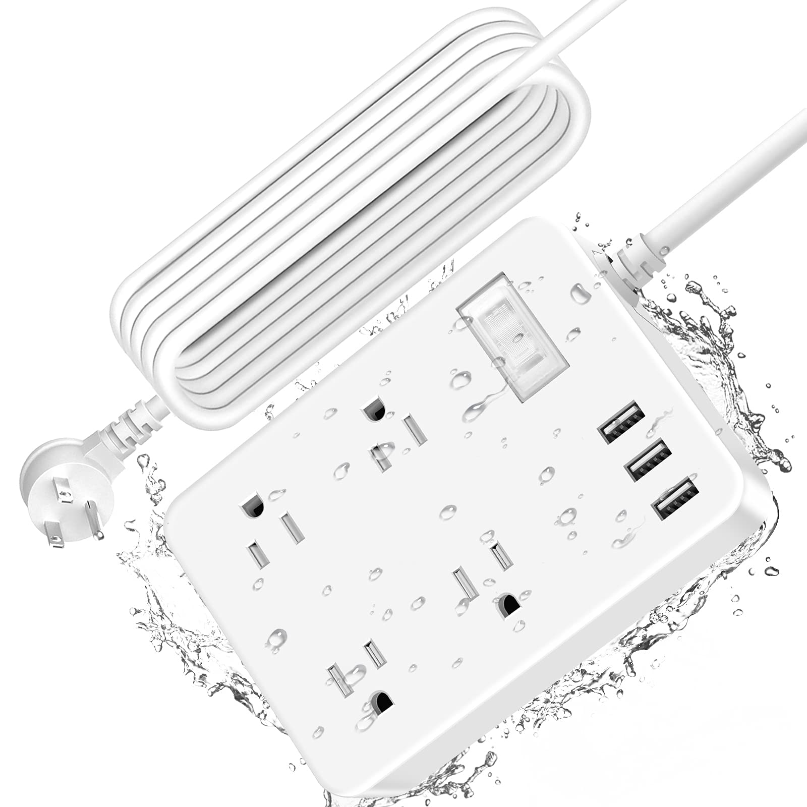 Photo 1 of Outdoor Power Strip Weatherproof with USB,Waterproof Power Strip with 4 Wide Spaced Outlets,1700 Joules Surge Protector,15 Ft Extension Cord Power Strip with Low Profile Flat Plug (White)