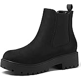 mysoft Women's Chelsea boots Low Heel Slip On Lug Sole Elastic Ankle Booties