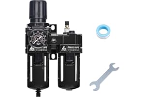 ATINY Air Filter Regulator Lubricator Combo 3/8"NPT,Air Regulator and Water Separator,Air Compressor Water Separator,5 Micron Brass Filter Cartridge,Semi-Auto Drain,Metal Bracket-Black