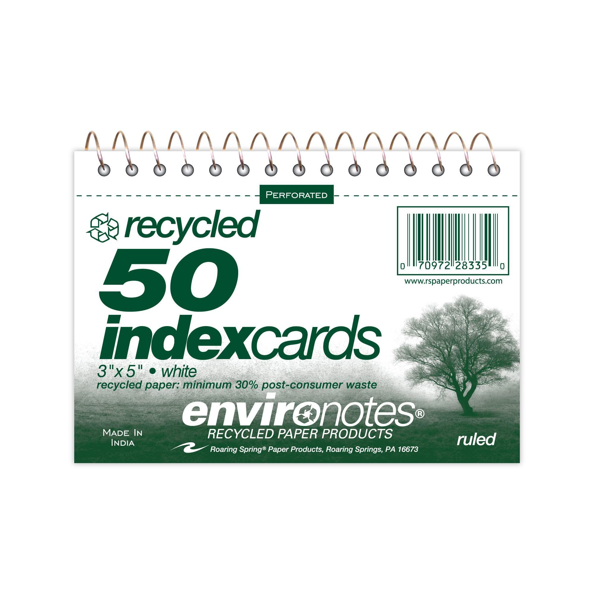 Roaring Spring Wirebound Index Cards, White Paper, Ruled One Side and Perforated, 5" x 3.5", 50 Sheets per Book