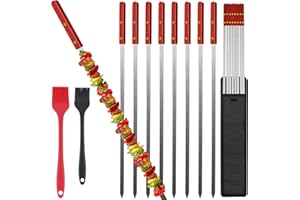 Fengzhe Kabob Skewers,23 Inch Long x 0.5 Inch Wide, Metal Stainless Steel BBQ Skewer with Wooden Handle for Shish Kebab,Turki