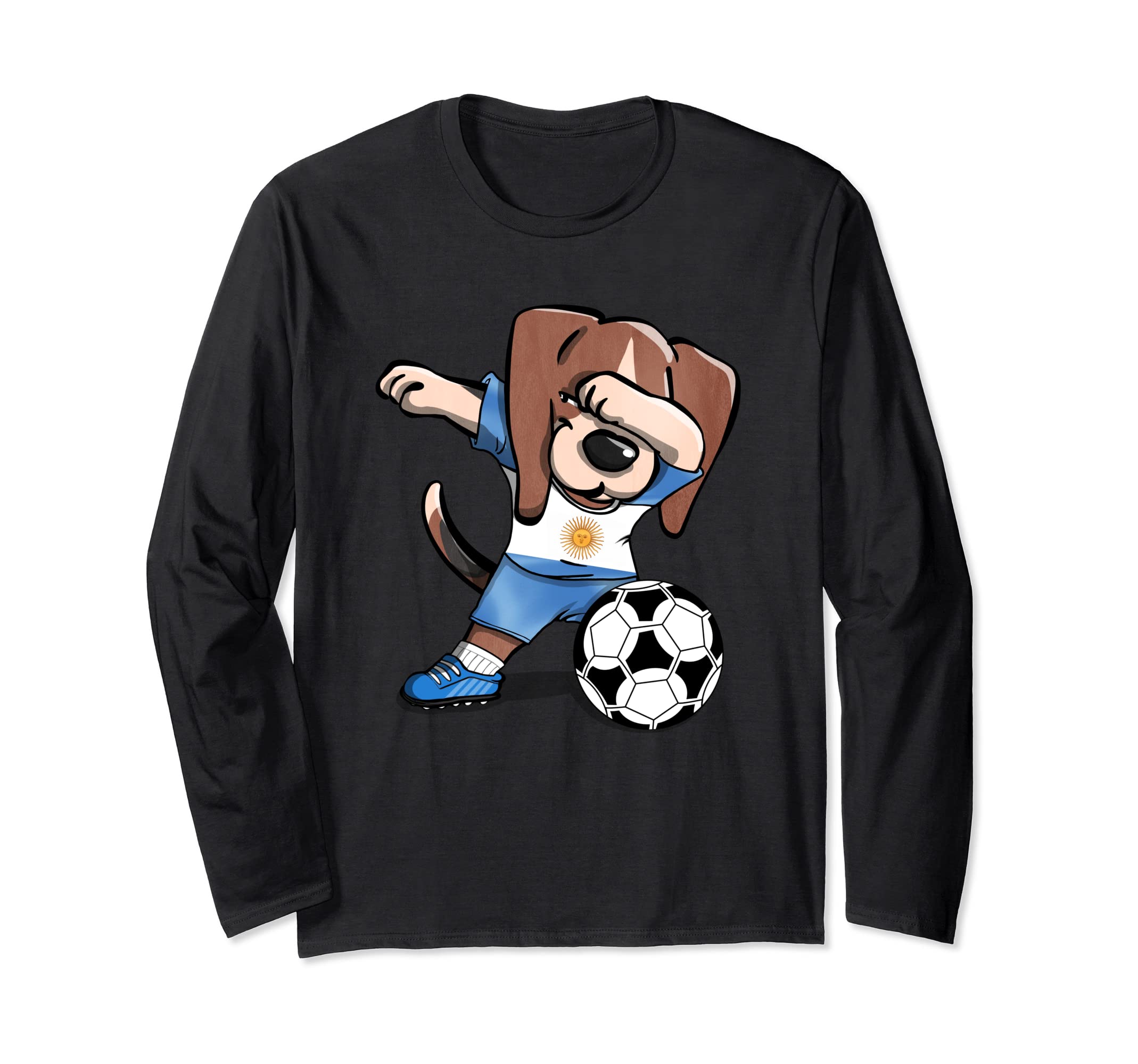 Dabbing Beagle Argentina Soccer Fans Jersey Argentinian Flag Long Sleeve T-Shirt