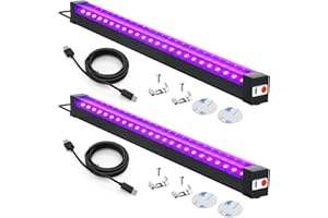 Elwoks Rechargeable Black Light Bar 10W 1FT, Battery Powered LED Blacklight for Glow Party Body Paint Halloween UV Strip Lights for Cabinet and Display Magnetic 2 Pack
