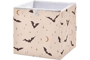 Kigai Halloween Moon Stars Bats Cube Storage Basket 11x11 inch Collapsible Fabric Storage Box Closet Organizer Decorative Cub