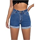 Floerns Women's High Waisted Skinny Denim Shorts Straight Leg Stretch Mini Jeans Shorts
