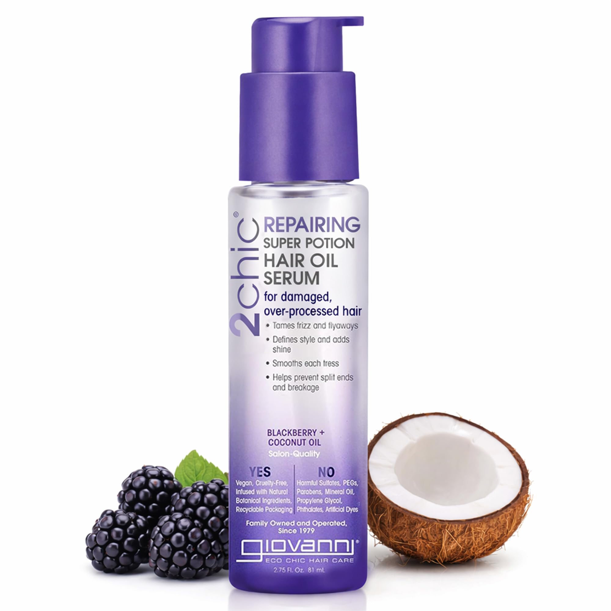 Giovanni 2 Chic Ultra Repair Super Potion Hair Oil Serum, Blackberry and Coconut Milk, 2.75 fl. oz.