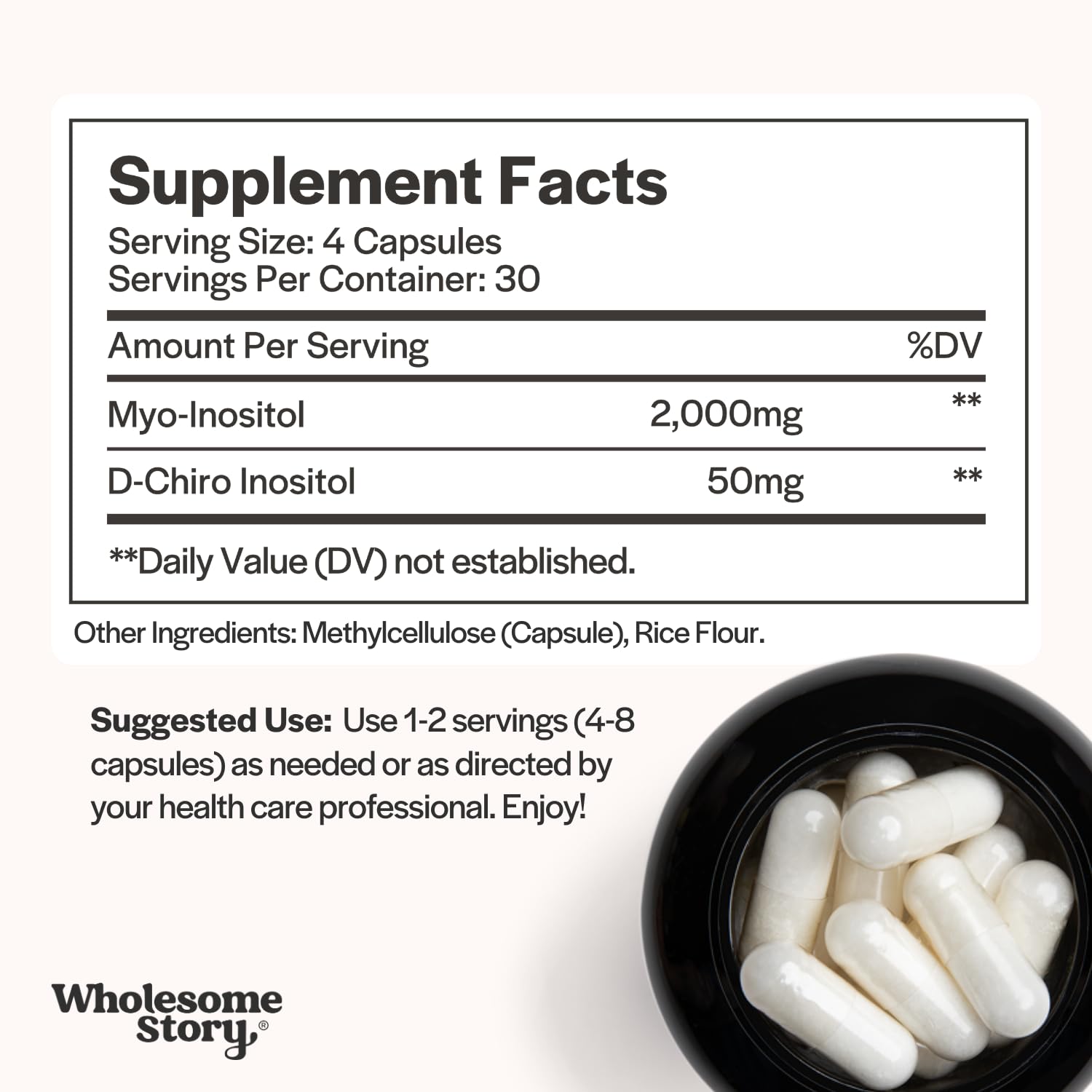 Wholesome Story Myo-Inositol & D-Chiro Inositol Supplement for Women | Fertility Supplements for Hormonal Balance & Ovarian Health Support | Myoinositol | Ideal 40:1 Ratio | 30 Servings