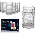 Bandesun Romantic Highball Glasses Set of 6, 12 oz Hobnail Glassware, Embossed Vintage Drinking Glasses for Beer, Cocktail, Soda, Beverage