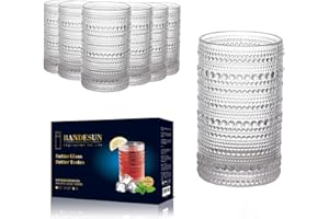 Bandesun Romantic Highball Glasses Set of 6, 12 oz Hobnail Glassware, Embossed Vintage Drinking Glasses for Beer, Cocktail, Soda, Beverage