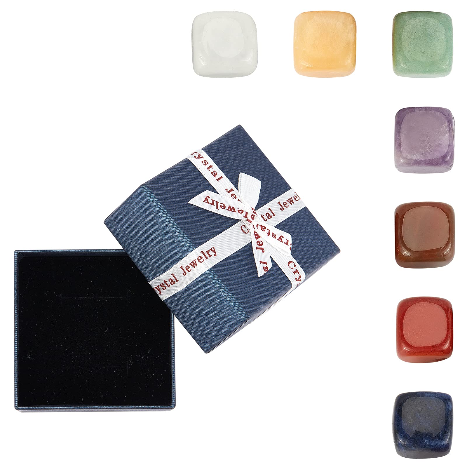 SUNNYCLUE 1 Box 7 Chakra Gemstone Beads Crystal Set Therapy Healing Polished Stones Natural Reiki Undrilled Square Chakra No Hole for Balancing Soothing Yoga Meditation Decoration