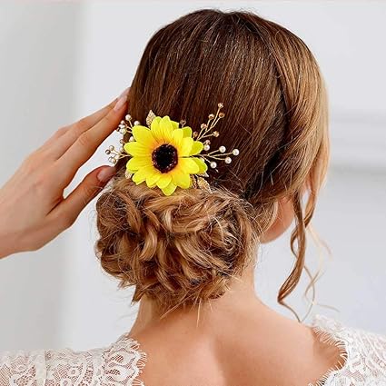 Simsly Bride Sunflower Hair Comb Slides Gold Headband Wedding Hair
