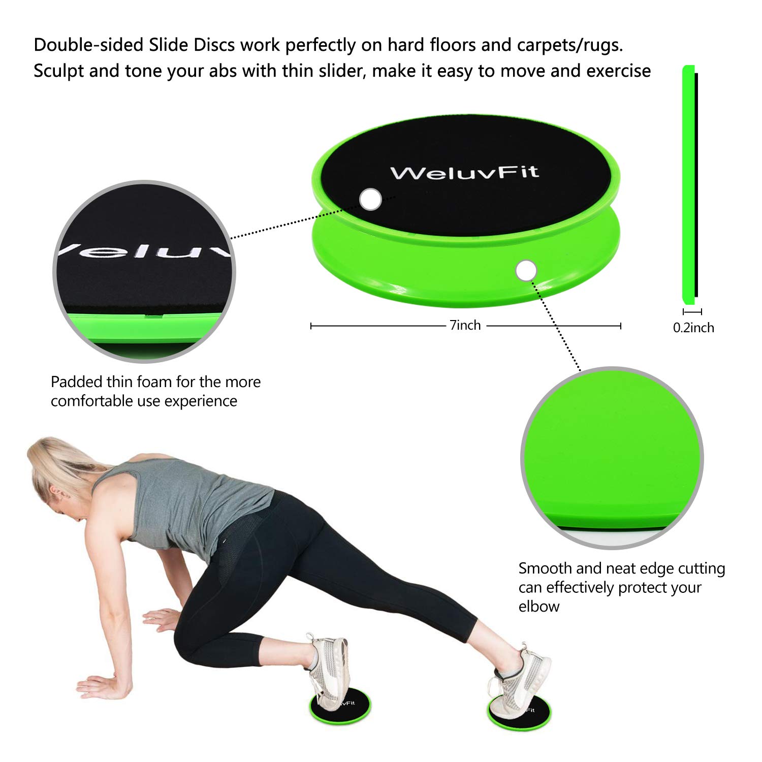 WeluvFit Booty Resistance Workout Hip Exercise Bands Set and Core Sliders- Fabric Fitness Loop Circle for Abs, Squats, Legs, Butt - Thigh and Wide - Travel Pouch, Training and Recipe Booklet Included