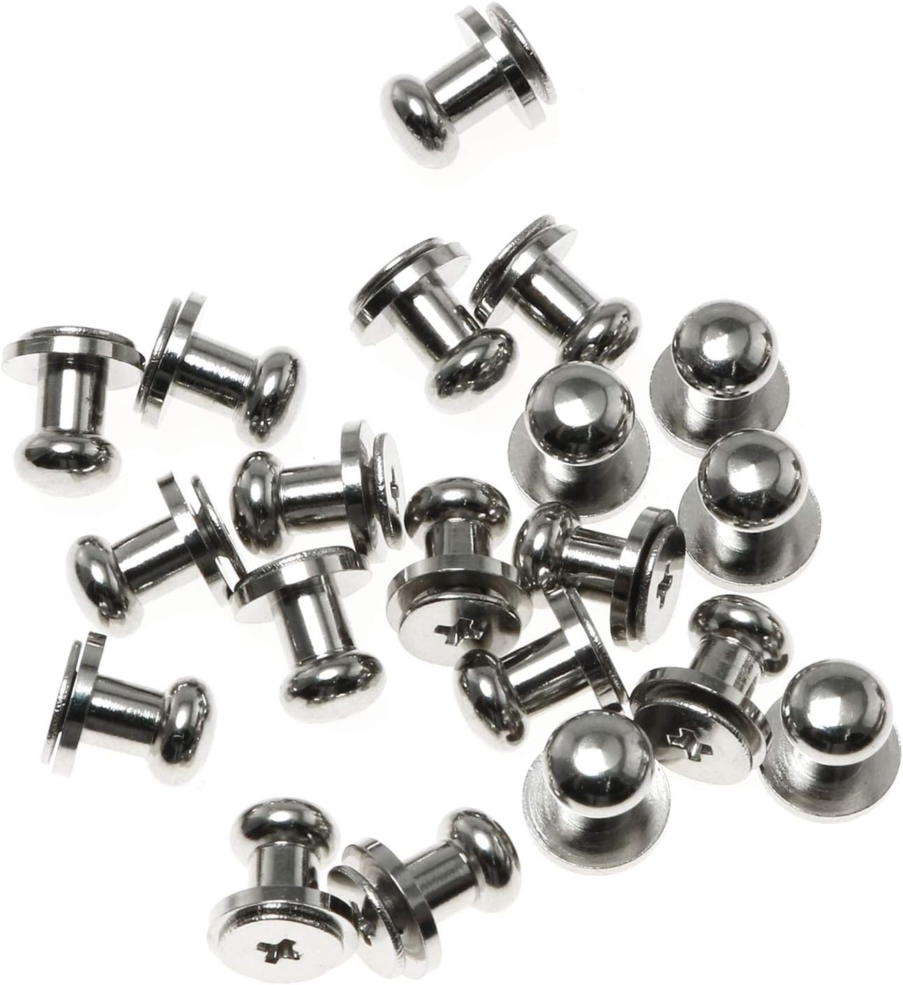 PSCCO 20 Set Round Ball Head Studs Screws Screwback Silver
