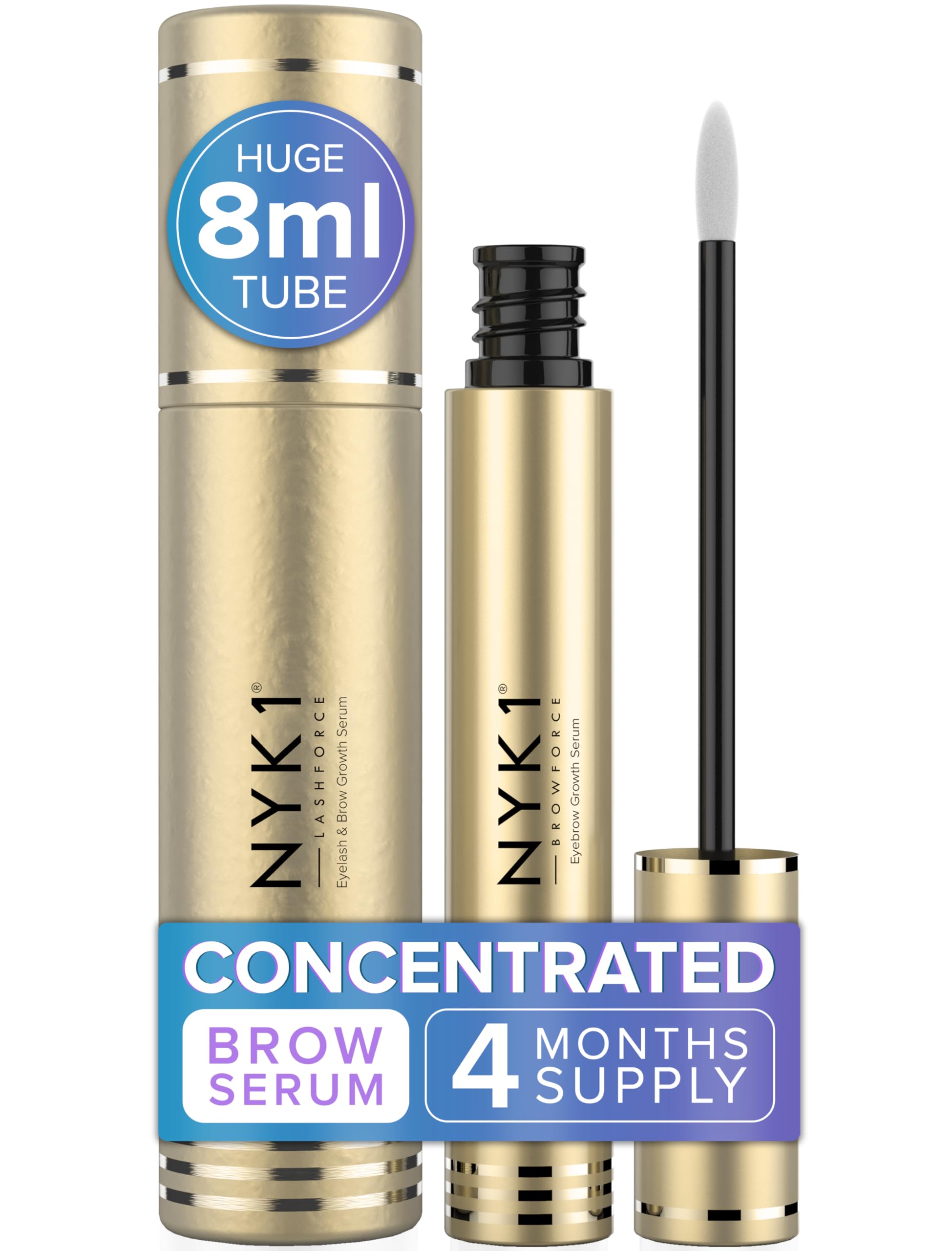 NYK1 CONCENTRATED Eyebrow Growth Serum For Thicker Brows (XL - 8ml) BrowForce Eyebrow Serum To Grow Fuller Thicker Natural Eye Brows - Advanced Eye Brow Growth Serums Formula For Eyebrows Regrowth