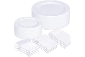 Himiyo 250 Piece Dinnerware Set for Wedding & Party,50 Guest RimPlastic White Plates,50 Forks, 50 Spoons, 50 Knives for Weddi