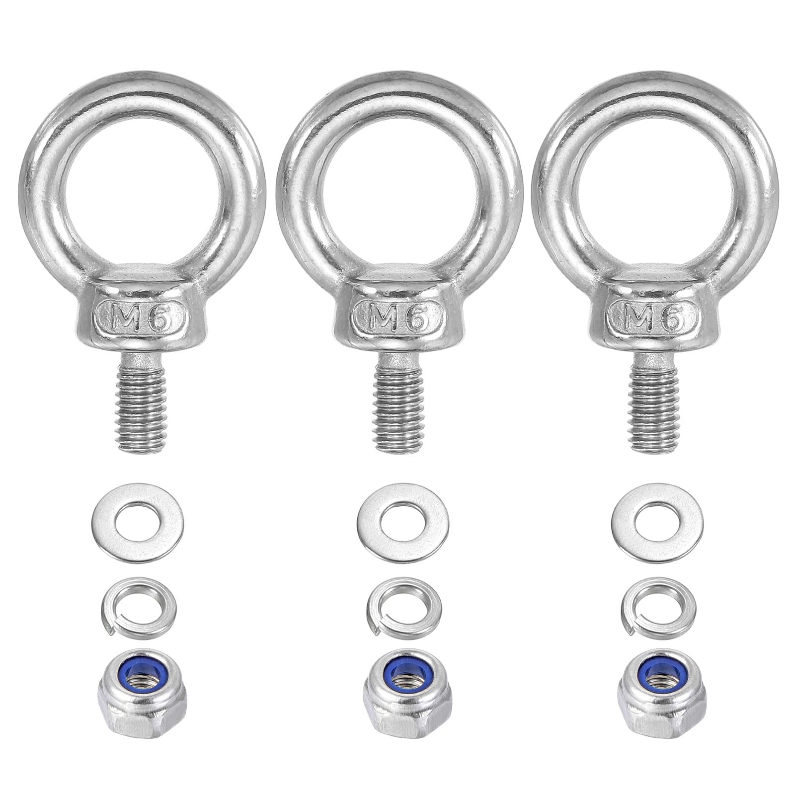 PATIKIL M6 x 11mm Lifting Shoulder Eye Bolt, 3Pcs 304 Stainless Steel Lifting Ring Threaded Eyebolt with Nuts Washers for Hanging Hammocks Articles