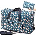 Foldable Travel Duffle Bag for Women Girls Large Cute Floral Weekender Overnight Carry On Bag for Kids Checked Luggage Bag (A-Blue flower)
